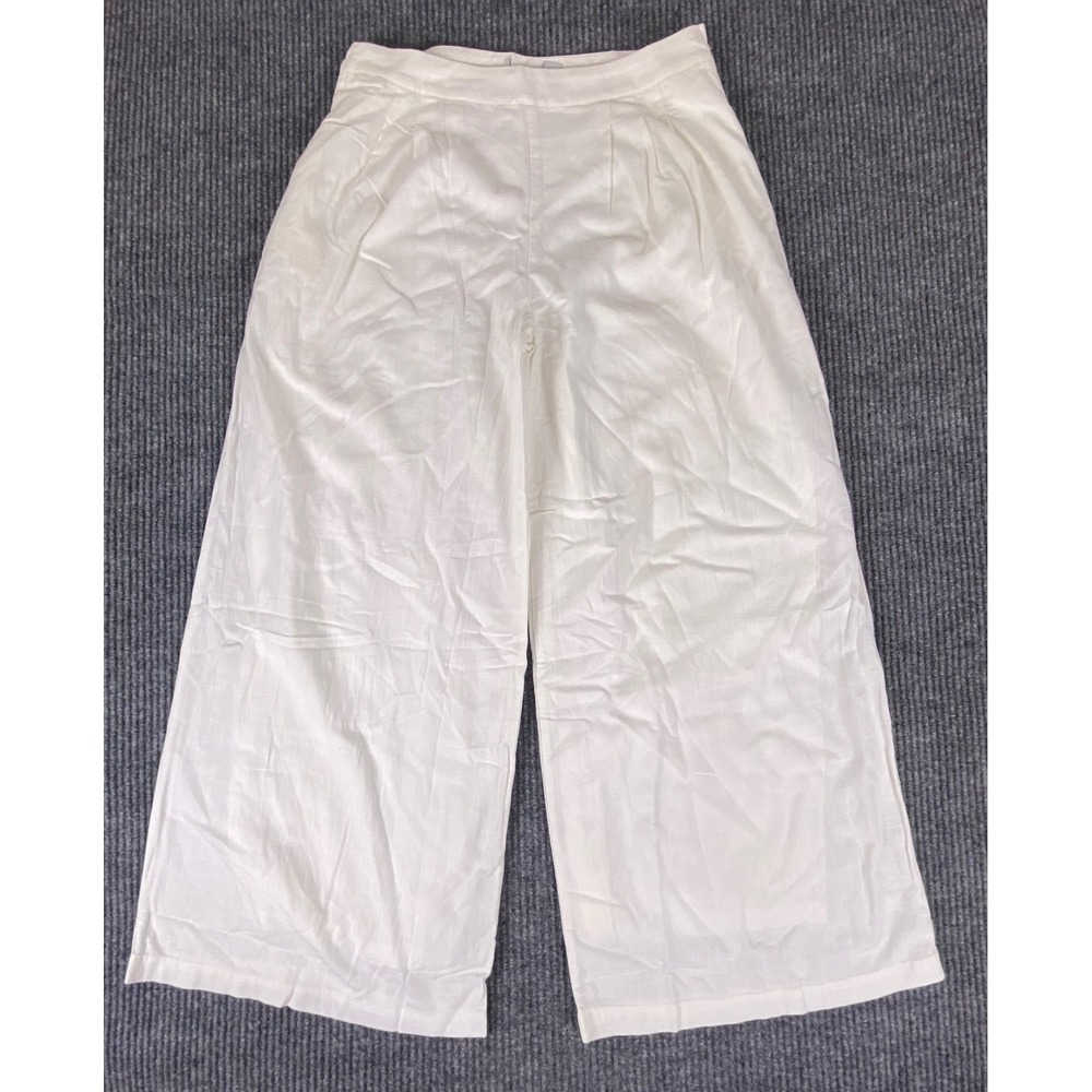Petal and Pup Devlin Linen Wide Leg Pants Womens Med Ivory Cotton Pleated Chic